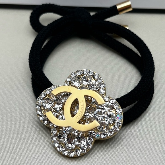 Hair Tie Beauty Chanel Or Wristband & Small Shopping Bag Gold CC Rhinestones - Picture 11 of 17